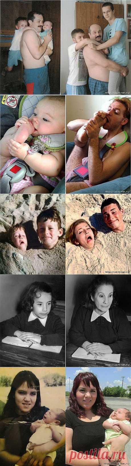 Из настоящего в прошлое - повтори фотку из детства.