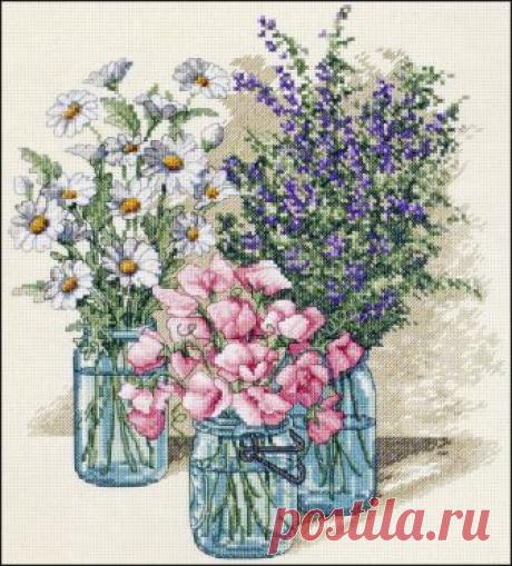 Wildflower Trio. Трио полевых цветов. Dimensions. Схема вышивки крестиком — Дом крестика