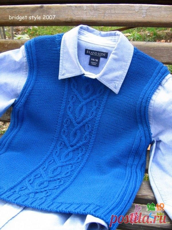 Vest for the boy knitting. Vest student spokes