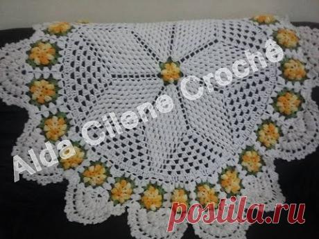 Toalha de Mesa com Flor Pipoca em Crochê ( Parte 2 )