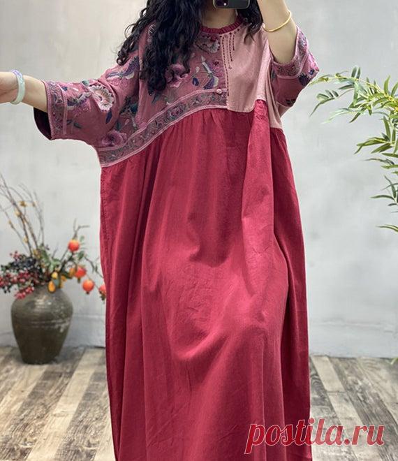 Women Linen Oversized Dresses Linen stitching long dress | Etsy 【Fabric】 linen 【Color】 purple, red 【Size】 Without limiting the Shoulder Shoulder + Sleeve 49cm / 19  Bust 150cm / 58 Length 115cm / 45    Have any questions please contact me and I will be happy to help you.