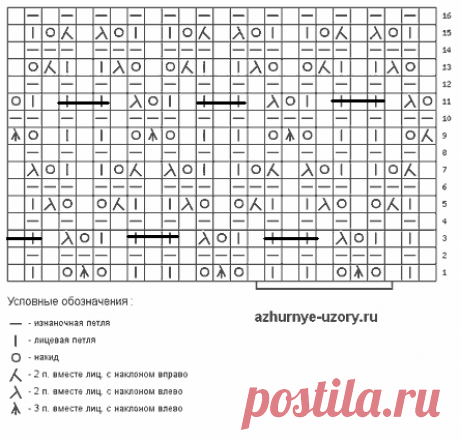 №108 Схема не сложного японского узора спицами | Ажурные Узоры