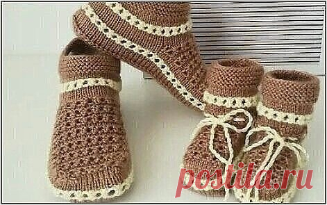 Хорошенькие тапочки спицами.
Размер 37 - 38

оц — основной цвет нити
д ц — дополнительный цвет нити
сн — снять
зр — нить за работой
пр — нить перед работой
кр — кромочная петля

Набрать 55 петель.

оц. 1-4 ряд резинка 1/1
оц. 2 ряда лицевыми
д ц. 1-2 ряд — лицевые
оц. 3 ряд — кр, 1 сн (зр), 1 лиц
оц. 4 ряд — кр, 1 сн (пр), 1 лиц
д ц. 5-6 ряд — лицевые
оц. 7-8 ряд — лицевые
д ц. 9 ряд — кр, 1 сн (зр), 1 лиц
д ц. 10 ряд — кр, 1 сн (пр), 1 лиц
оц. 11-12 ряд — лицевые
д ц. 13-...