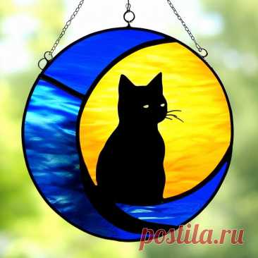 Cat Suncatcher Pet Memorial Suncatcher hecho a mano ventana retrato regalo gato en la luna gato pérdida memorial Earthy Garden honrando a un gato amado - Etsy Chile