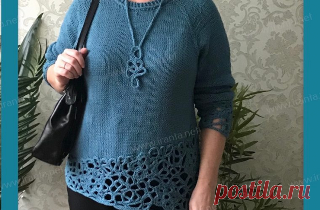 Джемпер-реглан с вставками в технике шнуркового кружева