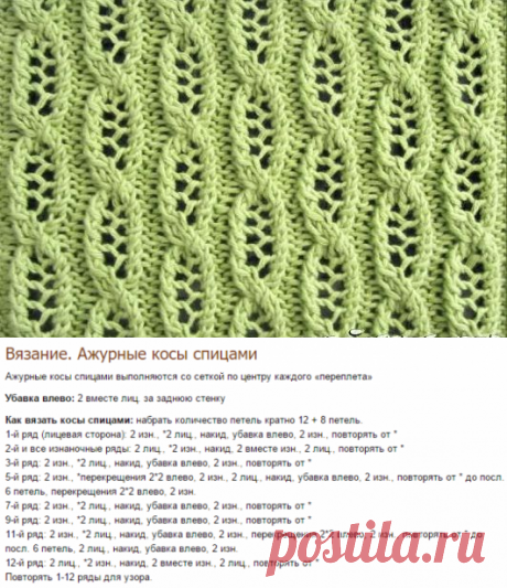 Ажурные косы  Описание: https://prjaga.ru/uzory-vyazaniya/spicami/azhurnye-kosy-spitsami