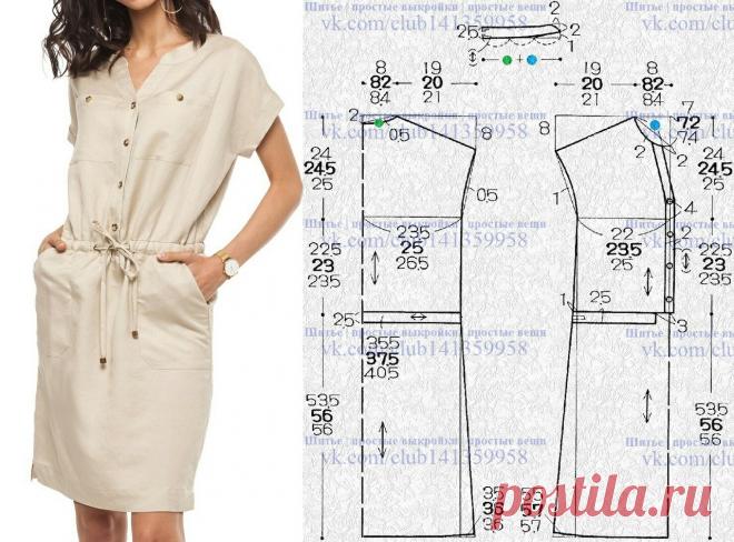 Платье с короткими цельнокроеными рукавами, застежкой и кулиской на талии. Выкройка на размеры 40/42, 44, 46/48 (рос.).
#простыевыкройки #простыевещи #шитье #платье #выкройка