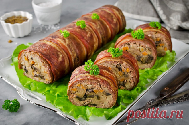 Рулеты из фарша с грибами, беконом | Рецепты. Просто, быстро, вкусно