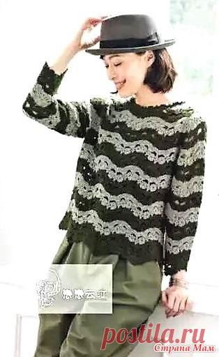 Джемпер с красивым зигзагообразным узором. Крючок. https://kknews.cc/