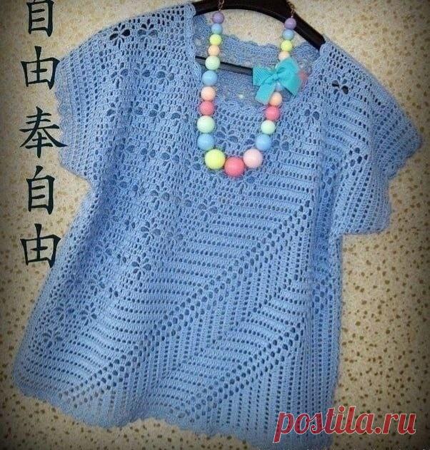 Ажурный голубой топ крючком