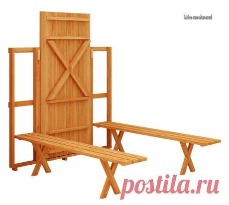 Складной стол с лавками с фиксацией на стене - Стол трансформер - Мебель-трансформер.РФ