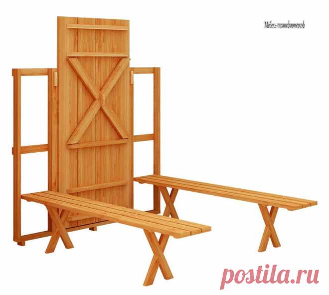 Складной стол с лавками с фиксацией на стене - Стол трансформер - Мебель-трансформер.РФ