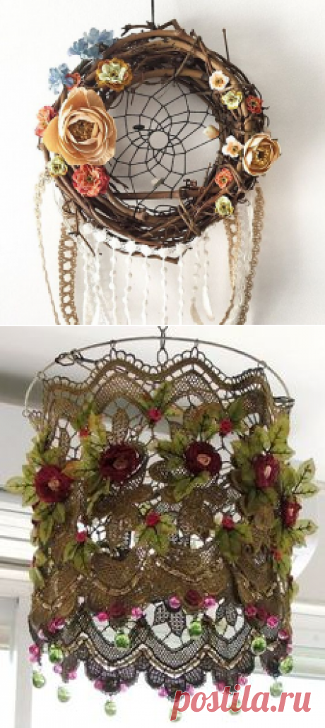 (128) Boho Rustic Chic Floral Wreath Dream Catcher