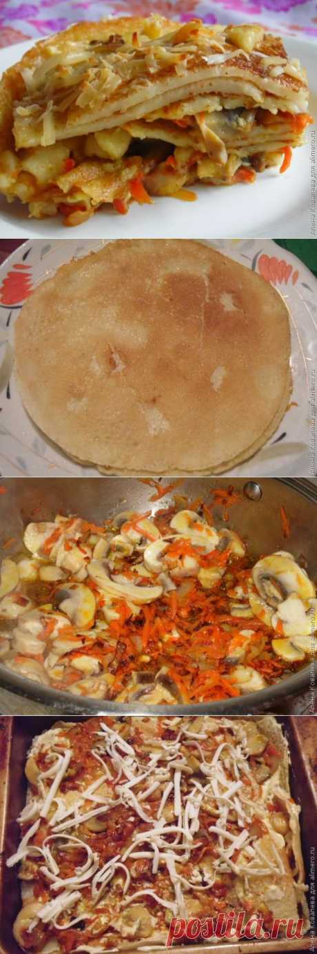 Лазанья из блинов с грибами