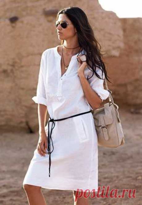 Belted Linen Blend Shift Dress by La Redoute®