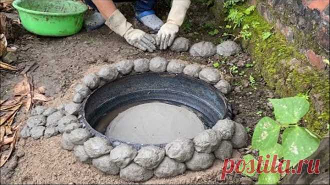 Garden Decoration Ideas from Cement and Old tires | Garden design with beautiful Small Aquarium