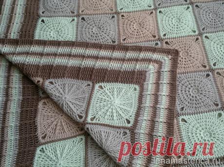 Плед-покрывало “Мельница” из мотива "солнечный квадрат", крючком, от Лены Мастерицы.Видео МК.