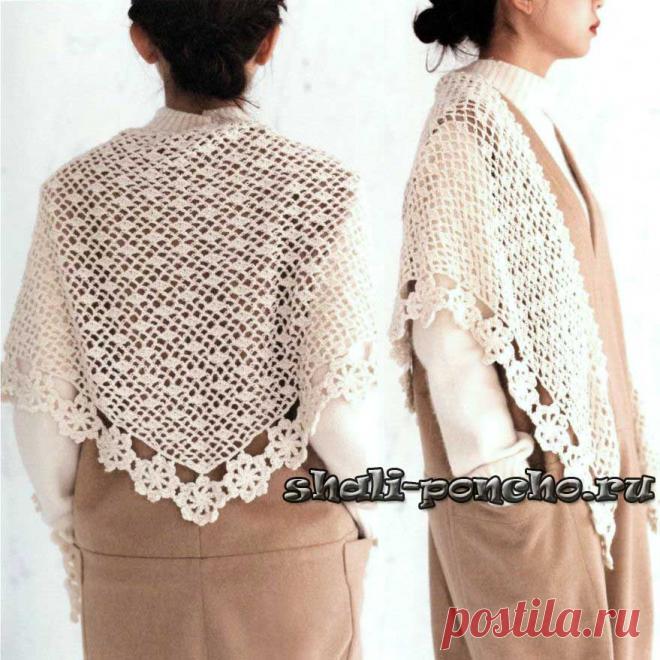 Ажурная шаль с каймой из мотивов