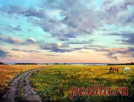 Простор небесный сизокрыл, и тишина кругом... Художник Дмитриева Светлана Евгеньевна.