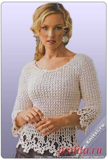 Пуловер с ажурной каймой.