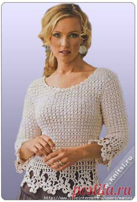 Пуловер с ажурной каймой.