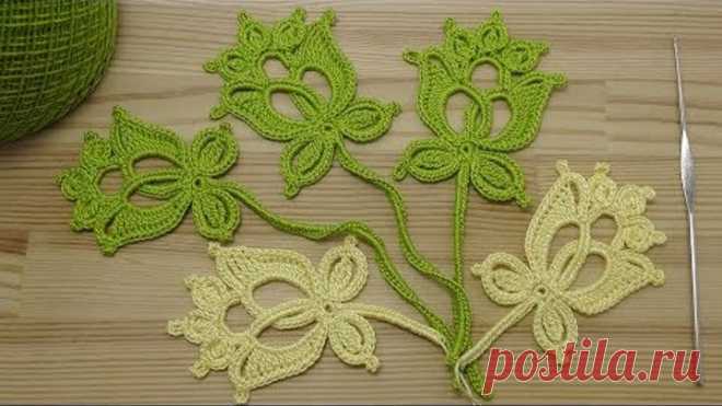 Вязание мотива для ирландского кружева ЦВЕТОК СО СТЕБЕЛЬКОМ crochet motifs