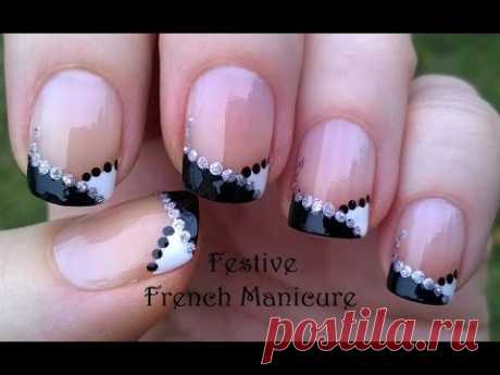 Festive FRENCH MANICURE Nail Art - DIY Black & White PARTY NAILS