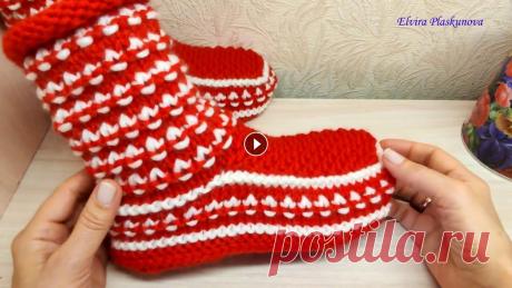 САПОЖКИ НОСКИ ЛЕНИВЫЙ ЖАККАРД НА 2 СПИЦАХ. Вяжем вместе тапочки. Красивые домашние сапожки на 37,5-38 размер, пряжа в 100 г. - 120 м. Теплые, уютные, вяжутся на 2 спицах одним полотном и одним швом сзади сапожка. По...