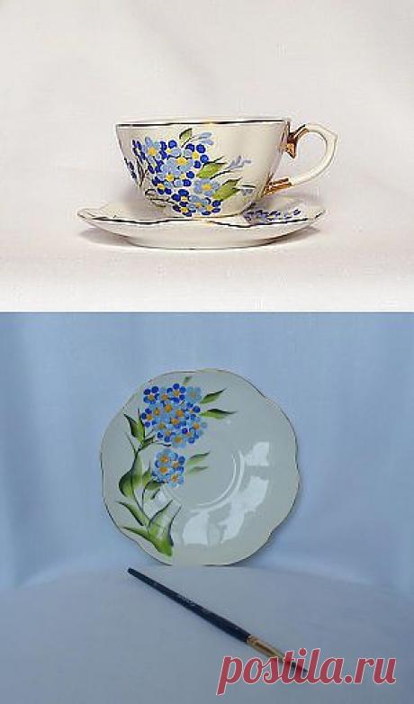 Роспись чайной пары &quot; Незабудки&quot; - Ярмарка Мастеров - ручная работа, handmade