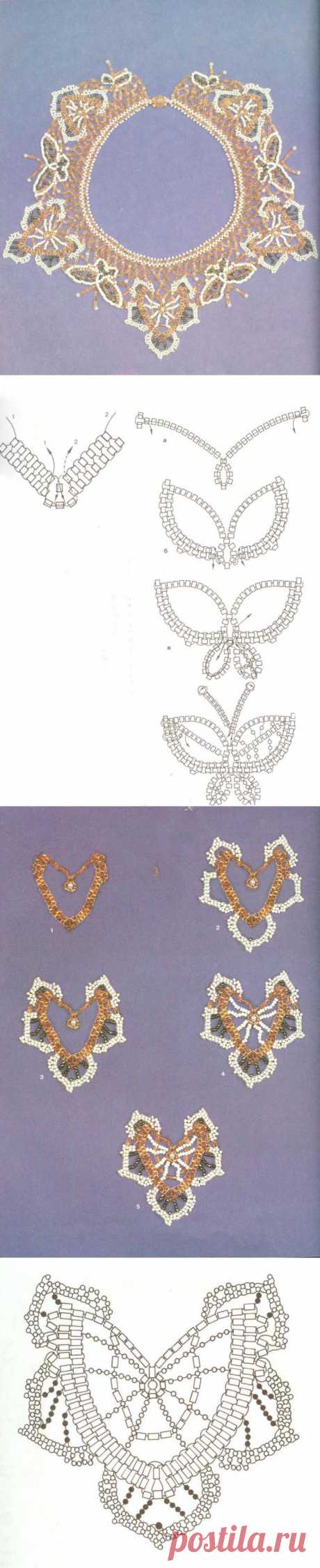 Necklace with butterflies and flowers, necklaces of beads scheme, decorations with his hands | Laboratory household