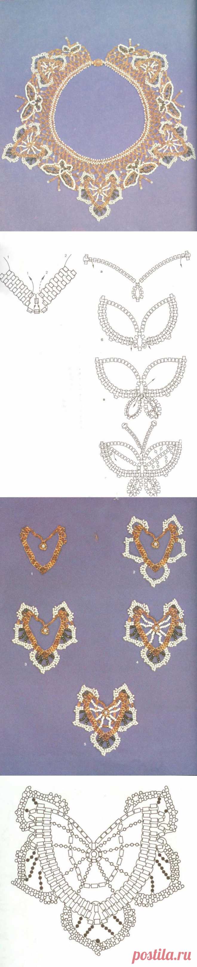 Necklace with butterflies and flowers, necklaces of beads scheme, decorations with his hands | Laboratory household