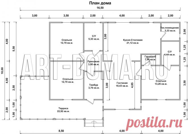 Дом из бруса 16,5х10 «Топаз» одноэтажный с террасой. Брусовый дом «Топаз» 16,5 на 10: проект