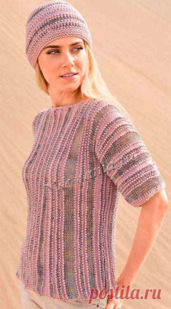 Полосатый пуловер и шапочка