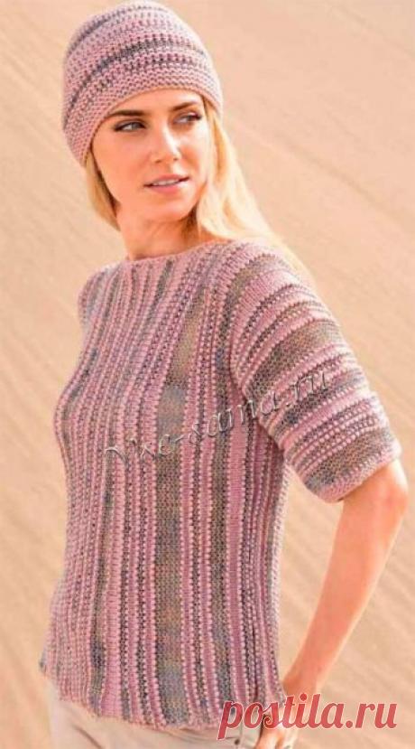 Полосатый пуловер и шапочка