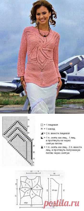 Пуловер абрикосового оттенка связанный спицами