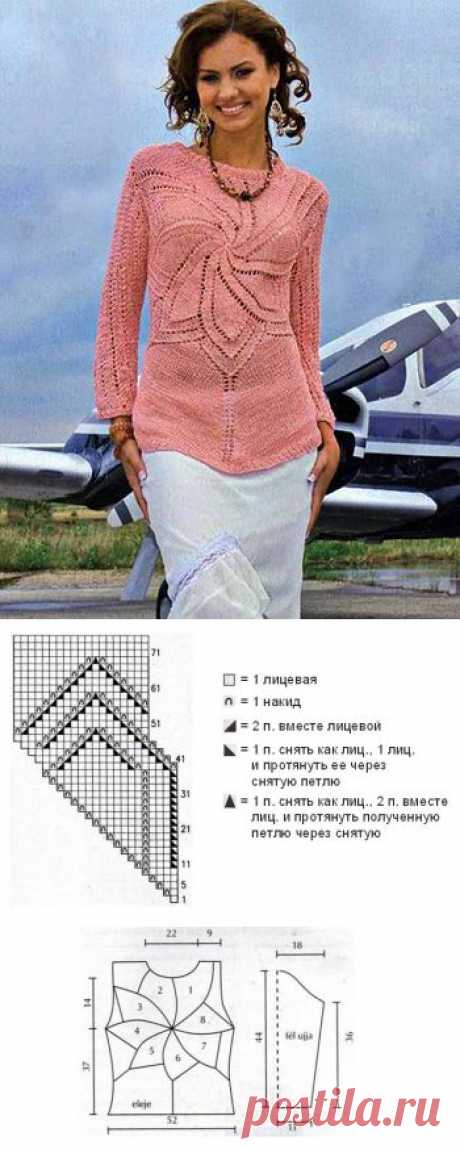 Пуловер абрикосового оттенка связанный спицами