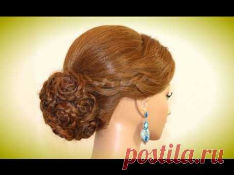 Wedding hairstyles for long hair. Bridal prom updo. Rose bun.