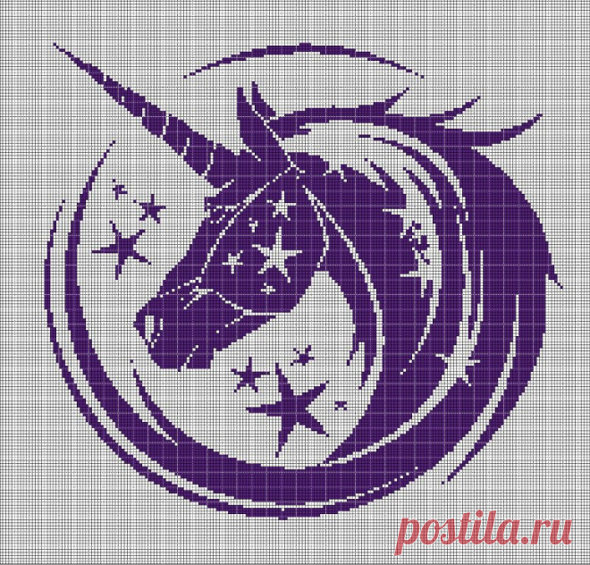 Схема вышивки крестом силуэт головы единорога в pdf