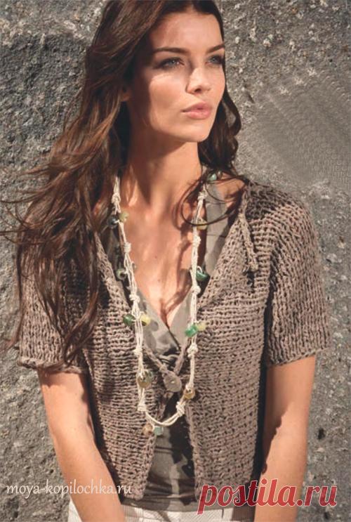 Стильный жакет с цельно-вязаными короткими рукавами на спицах - Вязание - Моя копилочка