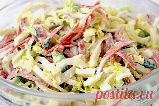 Салат с копченой колбасой и огурцами Хозяйка.ru