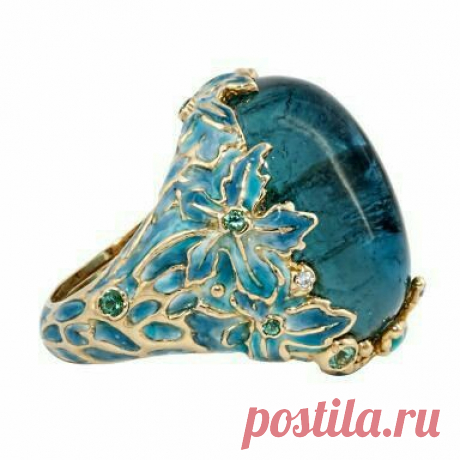 Кольцо. Женское кольцо. Эмаль. Бирюза. Золото.