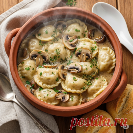 Вареники в сливочно-грибном соусе