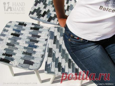 Чехлы для стульчиков ... или один из способов использования джинсовых обрезков.