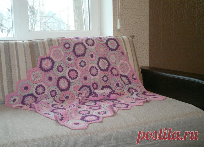 Плед-покрывало "Розовые сны" (вязание крючком, схема)