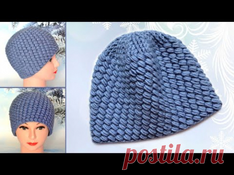 Шапка крючком из пышных столбиков. Мастер класс. Crocheted hat pattern