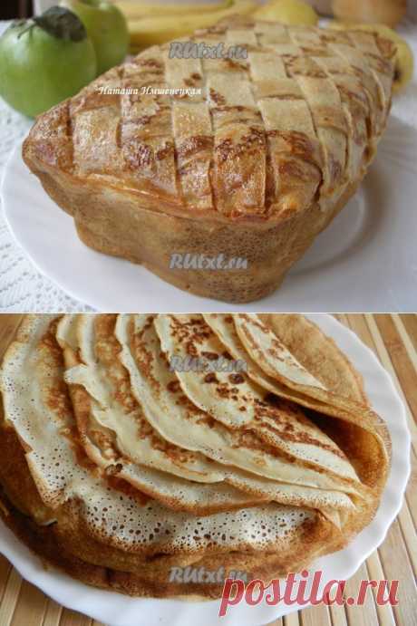Блинный пирог с грибами и мясом, как альтернатива обычным блинчикам с мясной начинкой..