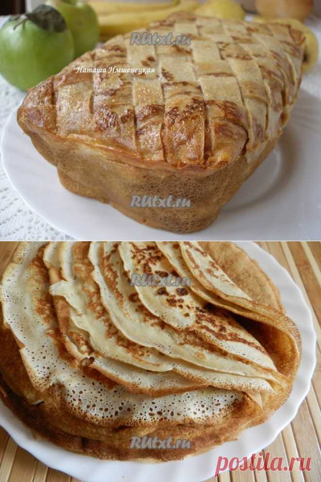 Блинный пирог с грибами и мясом, как альтернатива обычным блинчикам с мясной начинкой..