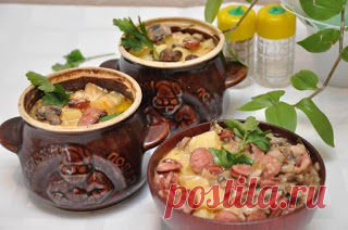 Самые вкусные рецепты: Охотничьи колбаски с картофелем в горшочках