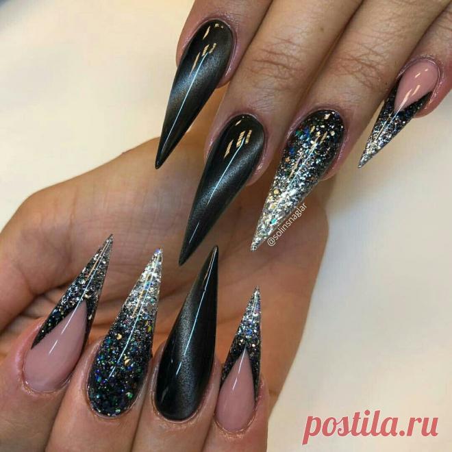 Черный маникюр на острые ногти Смотрите 59 фото онлайн - Черный маникюр на острые ногти. Тема: Маникюр
