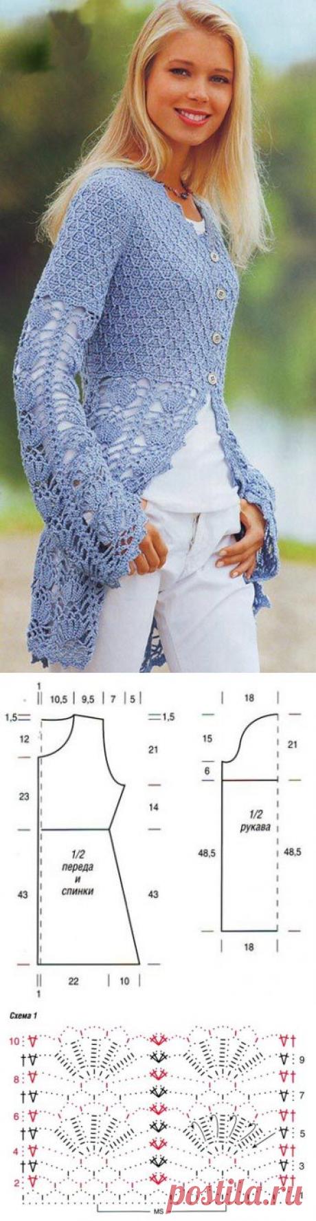 Жакет крючком / Вязание крючком / Женская одежда крючком. Схемы.
